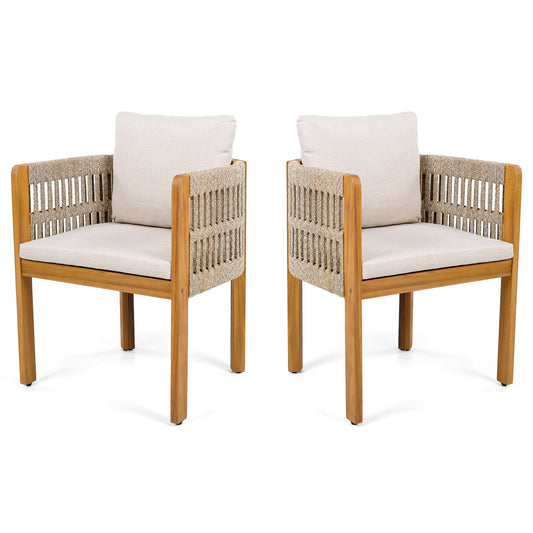 Outdoor Dining Chairs With Mix Rope Handles (Set of 2)