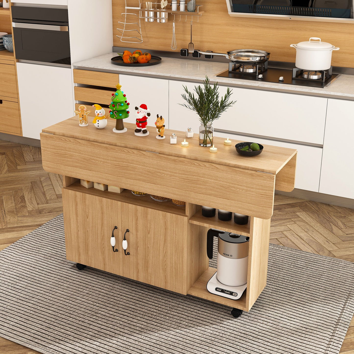 Multi Functional Folding Table With Storage Shelves And Wheels