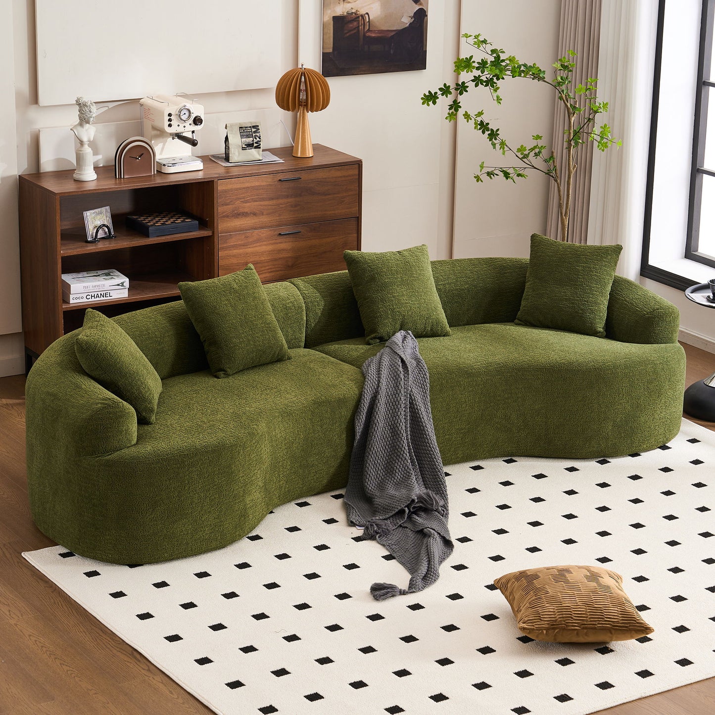 4 Seater Sofa With Fabric, 30D, 60 Hardness Full Sponge, 4 Pillow For Living Room, Home Furniture Sleeper Sectional Sofa For Apartment