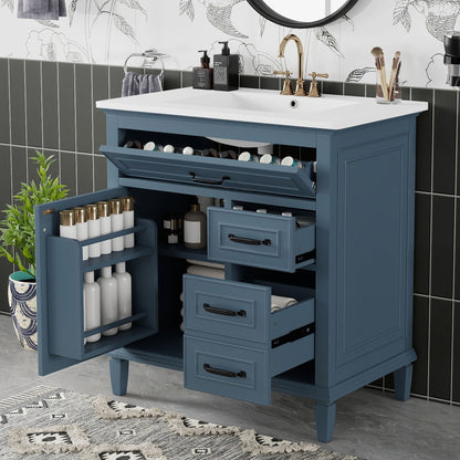 Bathroom Vanity With Sink Top, Flip Drawers, Adjustable Shelf