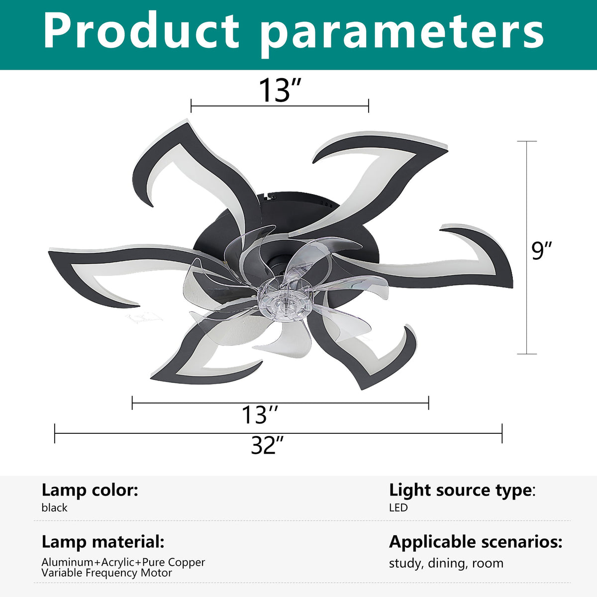 Flower Ceiling Fan With LED Dimmable Light, Flush Mount Ceiling Fan With Remote Control, Low Profile Design, 6 Speeds, Timing Function