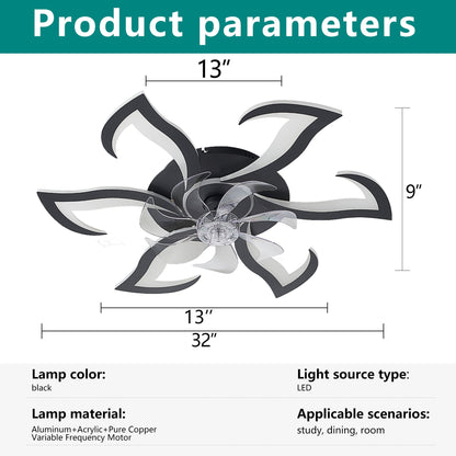 Flower Ceiling Fan With LED Dimmable Light, Flush Mount Ceiling Fan With Remote Control, Low Profile Design, 6 Speeds, Timing Function