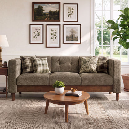 3 Seater Sofa With Square Arms, Tufted Pillow Back For Living Room