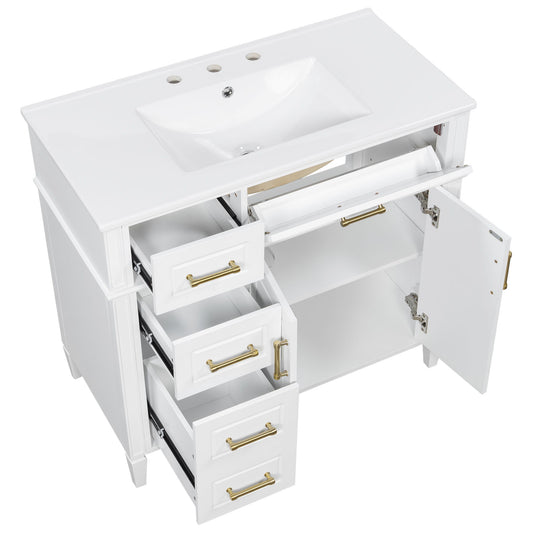 Bathroom Vanity With Sink, 4 Drawers, 2 Doors