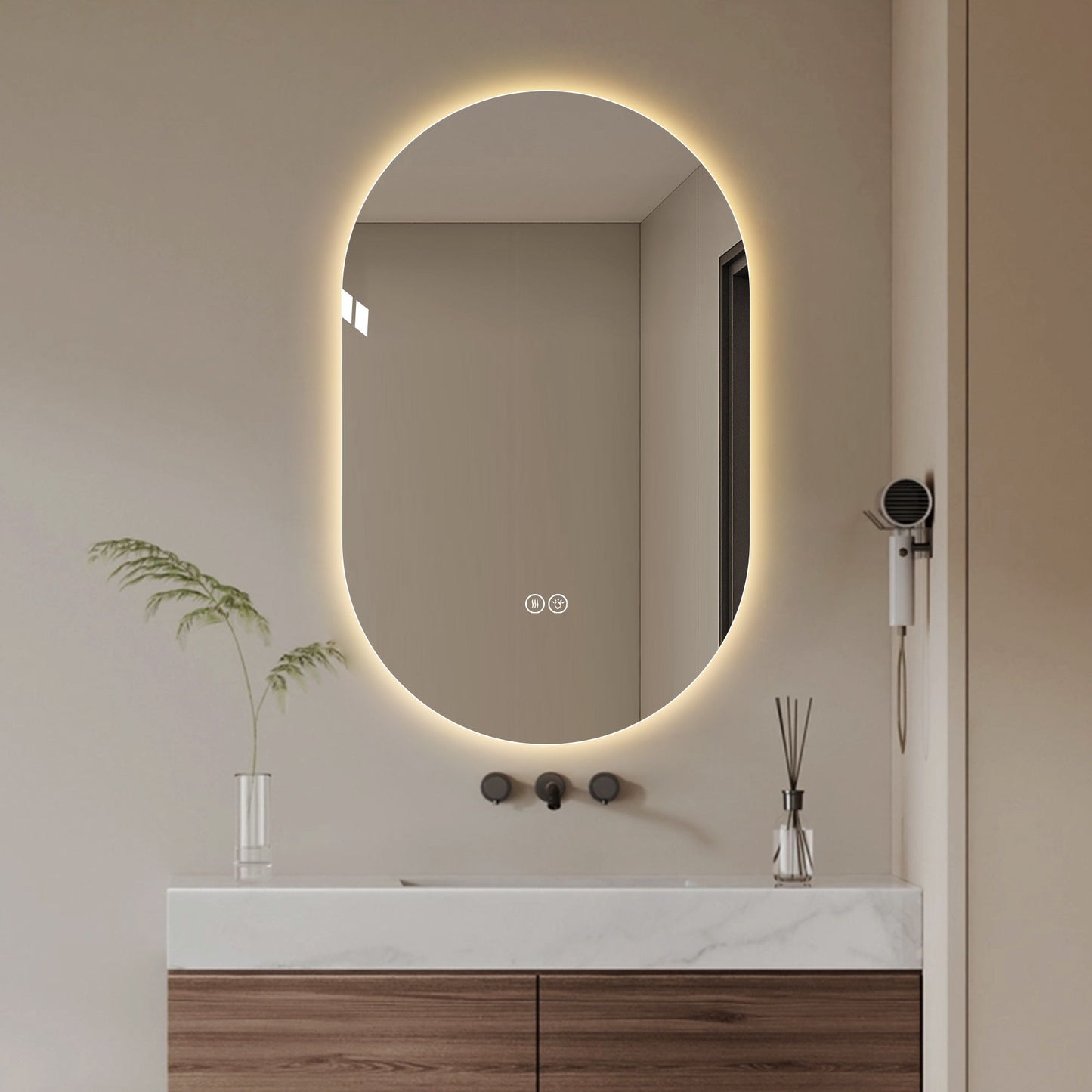 Smart Wall Mounted LED Touch Screen Mirror With Anti-Fog Function And Adjustable Lighting