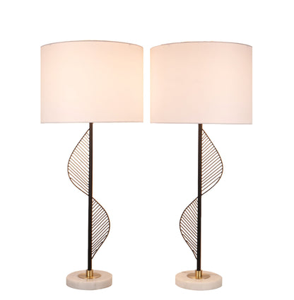 Spiral Radiance II Metal & Marble Table Lamp (Set of 2) - Matte Black / White