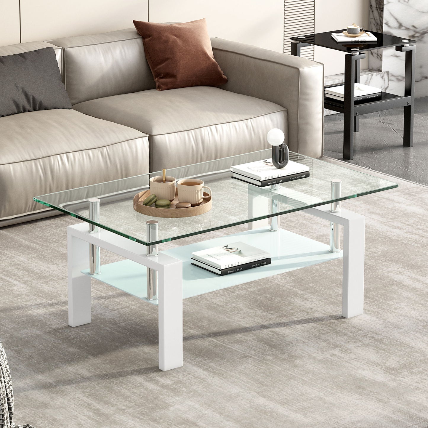 Tempered Glass Table With Storage