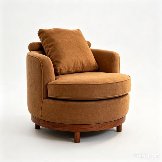 Rotatable Round Barrel Accent Chair With Adjustable Headrest - Orange / Dark Brown