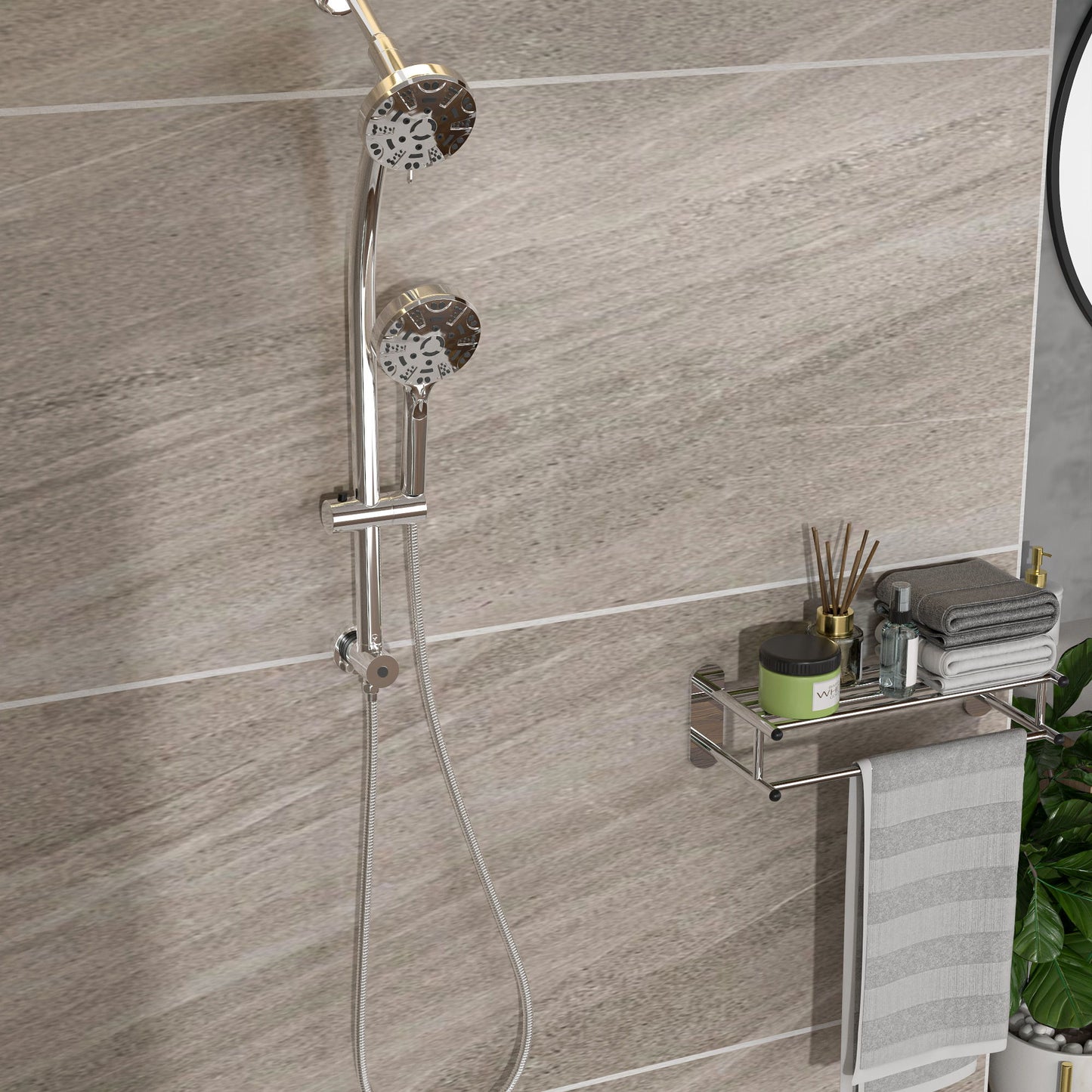 Multi Function Dual Shower Head System With 4.7" Rain Showerhead, 8 Function Hand Shower, Adjustable Slide Bar