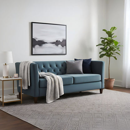 Button Tufted Velvet 3-Seater Sofa, Square Arm Upholstered Couch With Tapered Wood Legs, Mid-Century Tufted Large Sofa Furniture For Living Room