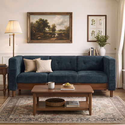 3 Seater Sofa With Square Arms, Tufted Pillow Back For Living Room