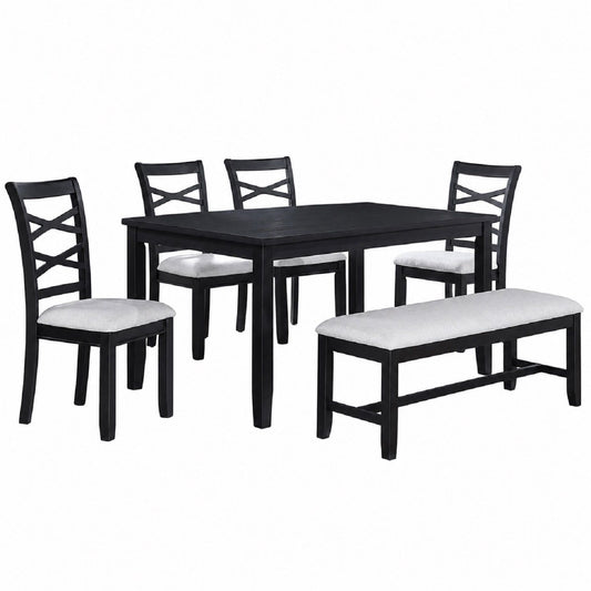 Dining Set 6 Piece With Table And Upholstered X Back Chairs - Charcoal