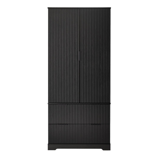 Fluted Kitchen Pantry Cabinet With 2 Large Drawers & 8 Door Spice Rack Freestanding Storage Organizer - Black