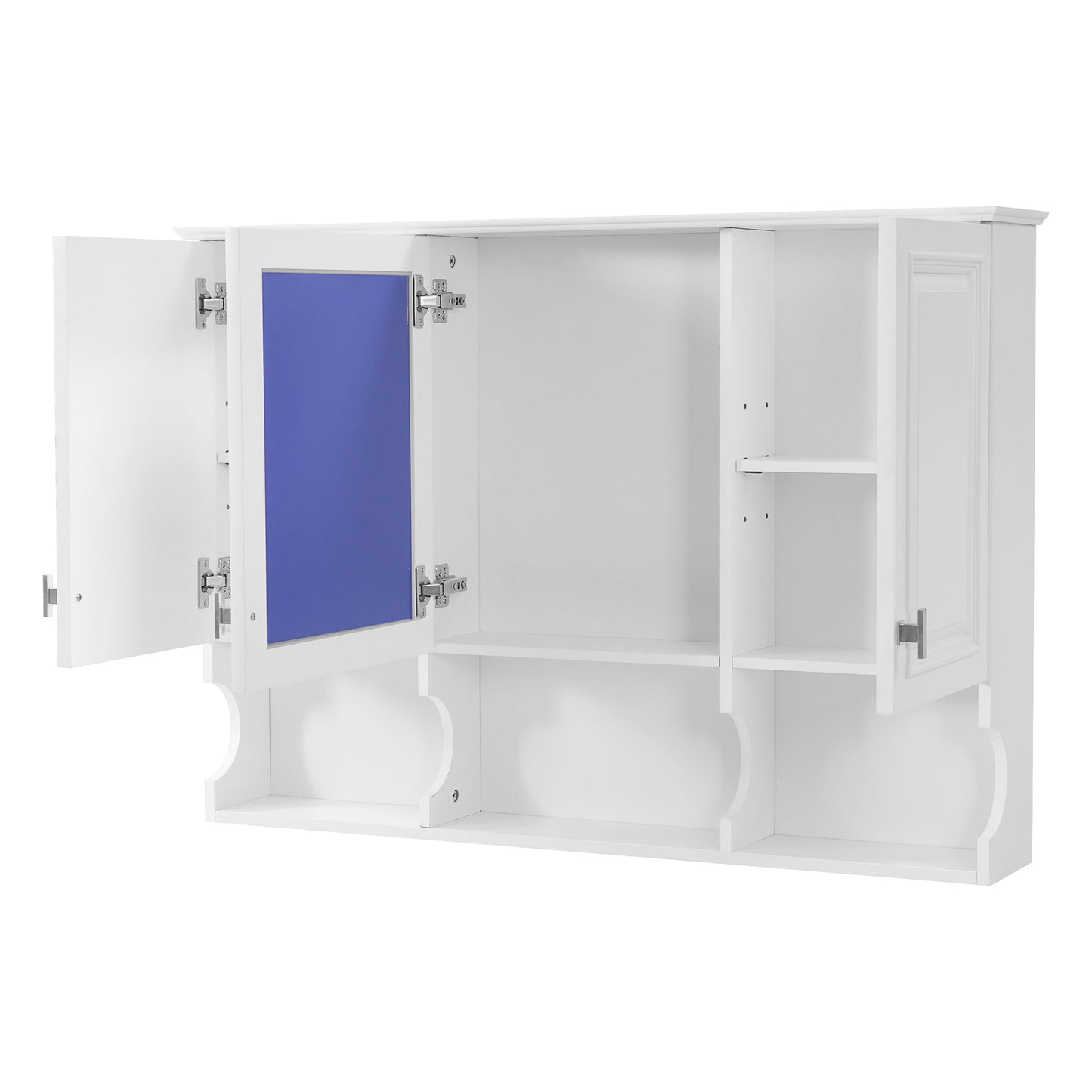 Modern Wall Mounted Mirror Medicine Cabinet With Open Shelves, Adjustable Interior, Storage Over Toilet