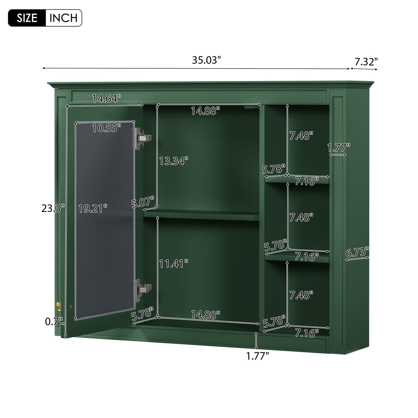Wall Mounted Medicine Cabinet With Mirror, Storage Cabinet Featuring 6 Open Shelves And Adjustable Interior