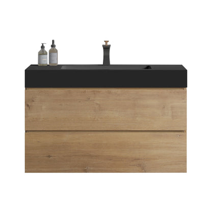 Alice - Natural Oak Bathroom Vanity With Sink, Large Storage Wall Mounted Floating Bathroom Vanity For Modern Bathroom, One-Piece Sink Basin Without Drain