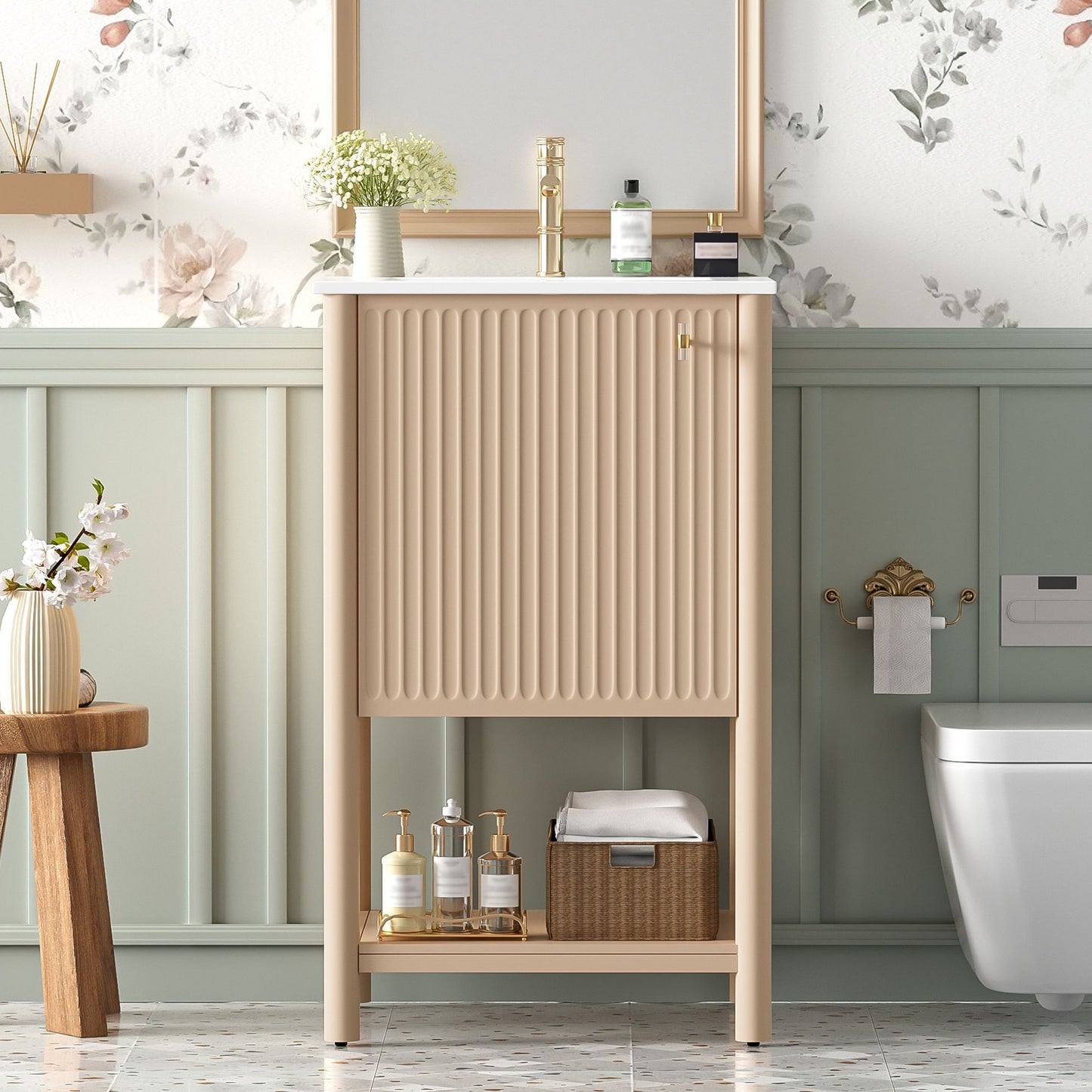 Bathroom Vanity With Sink, Freestanding Single Cabinet Set - Cream White