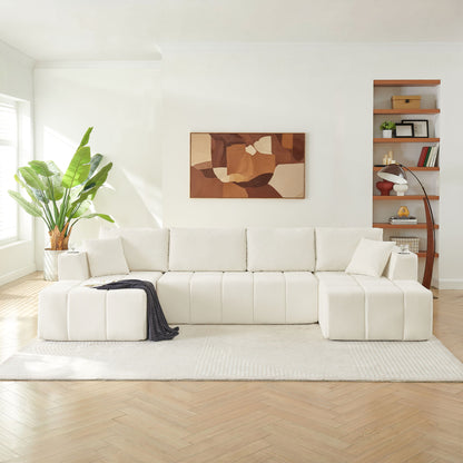 U - Shaped Sectional Sofa, Cup Holders & Side Pockets For Living Room