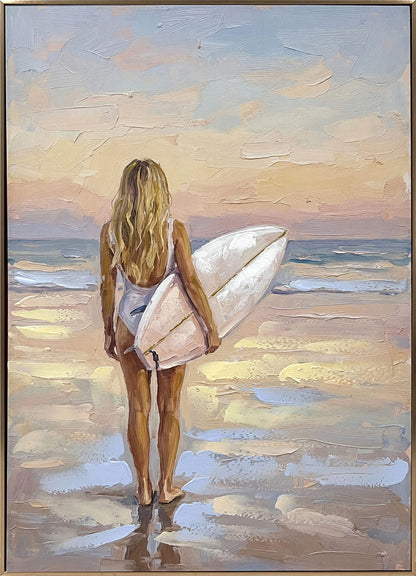 Saltwater Reverie II - 28 X 40 - Hand-Embellished Canvas In Frame - Blue, Beige