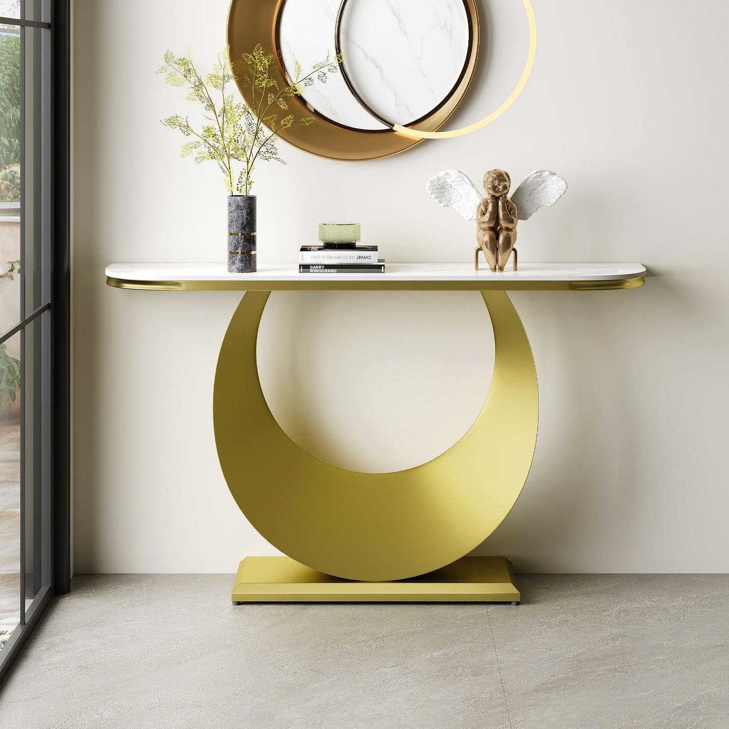 Half Console Table For Hallway - Gold / White