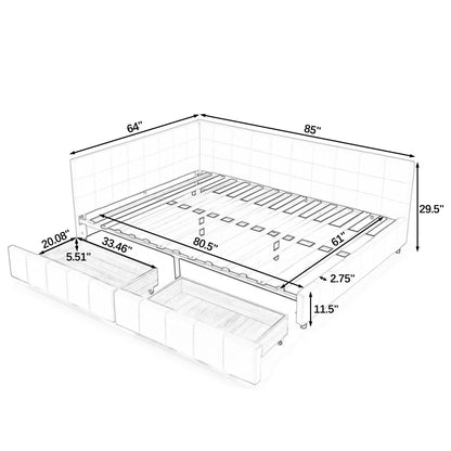 Storage Upholstered Tufted Bed Frame With Backrest And Armrests