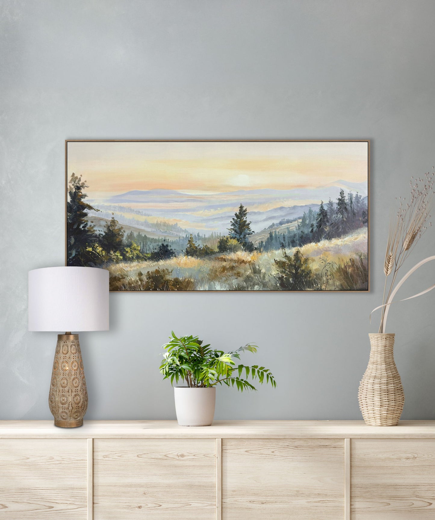 Morning Meadow Hand-Embellished Canvas In Frame - Beige / Gray