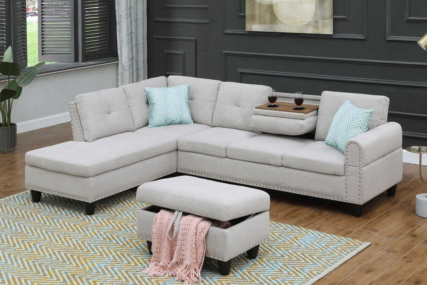 Alger - Left Hand Facing Sofa & Chaise With Ottoman
