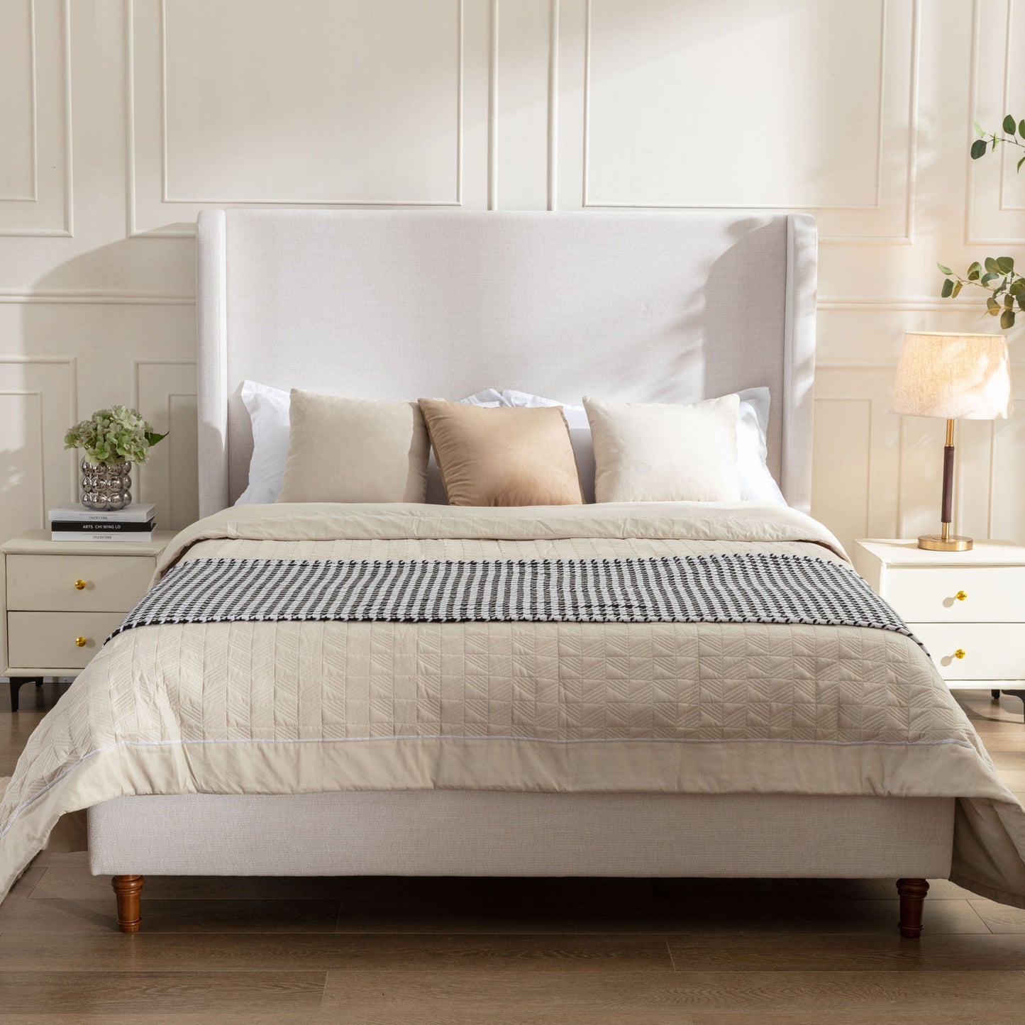 Hayden - Upholstered Wingback Bed With Tall Headboard