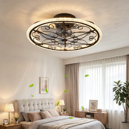 Caged Ceiling Fan With Remote Controlled LED Light - Matte Black