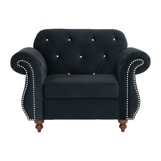 Tufted Chair With Nailhead Trim For Living Room - Black