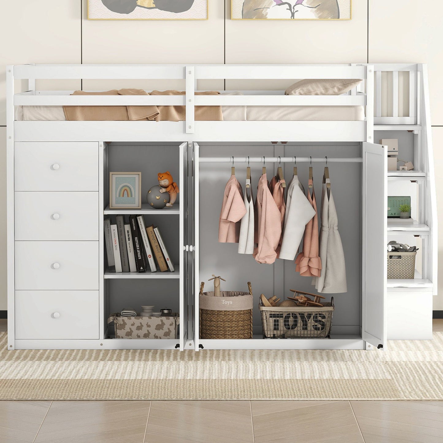 Loft Bed With Built In Wardrobes, Cabinets And Drawers