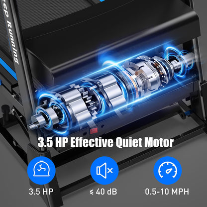 Treadmills For Home, Electric Treadmill With Automatic Incline, Foldable 3.5Hp Workout Running Machine Walking, Double Running Board Shock Absorption Pulse Sensor Bluetooth Speaker App Fitshow - Black