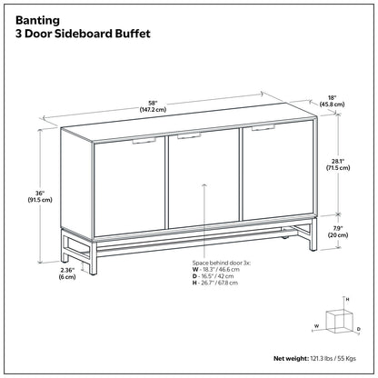 Banting - 3 Door Sideboard Buffet With Adjustable Shelves - Natural Walnut