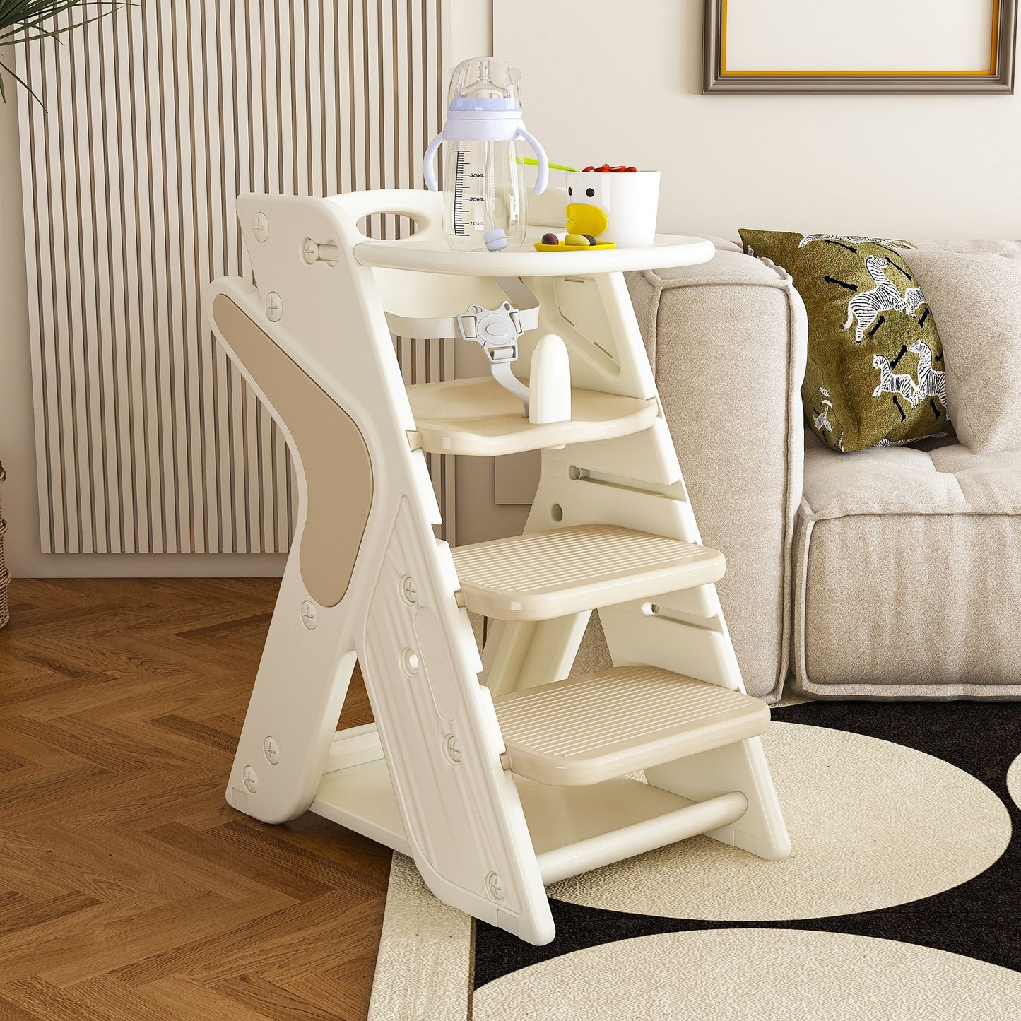 Multifunctional Growing Up Dining Chair With Adjustable Height And 5 Point Seat Belts