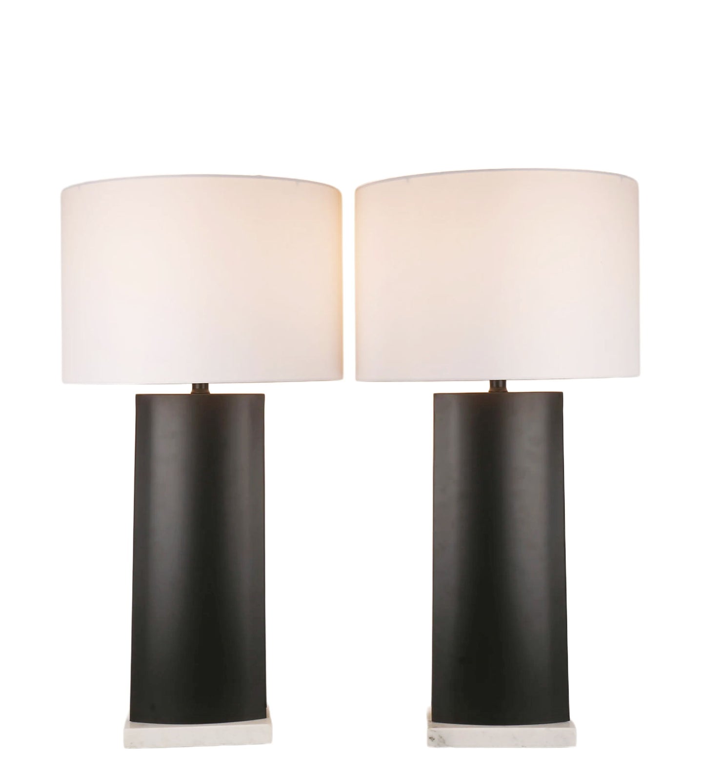 Monolith Aura Metal & Marble Table Lamp (Set of 2) - Matte Black / White Marble