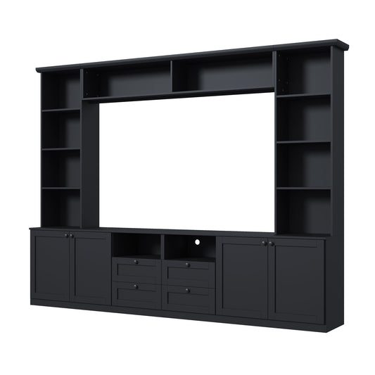 Farmhouse Elegant Entertainment Center Wall Unit With 4 Drawers