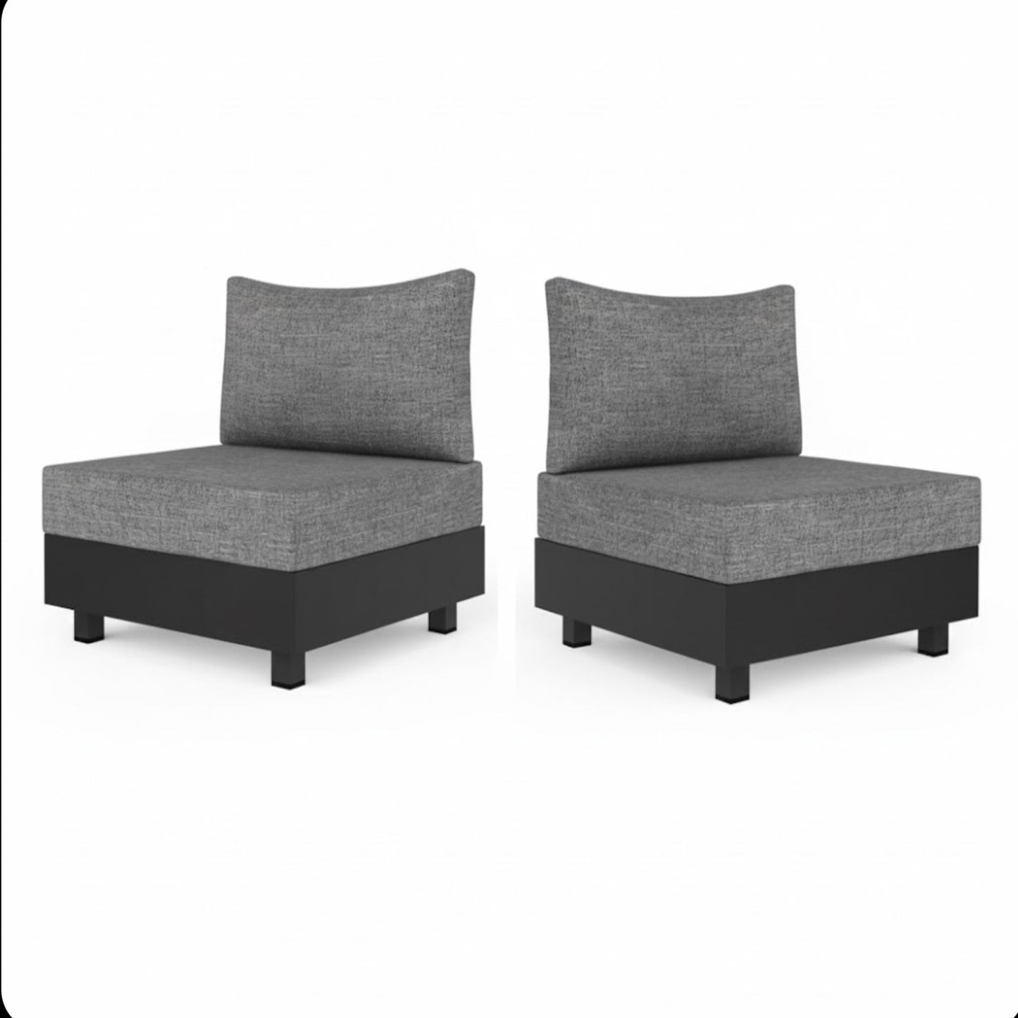 Modular Armless Chairs With Coffee Table For Garden (Set of 2) - Gray