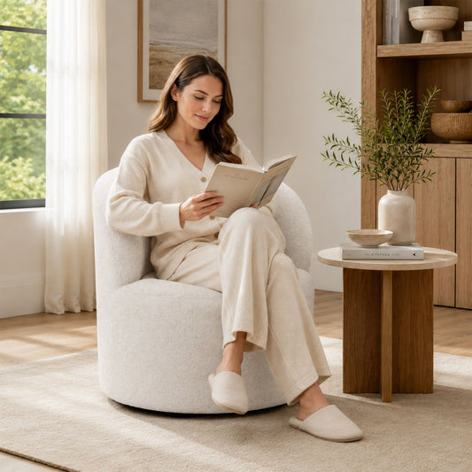 Upholstered Barrel Accent Chair For Living Room - White