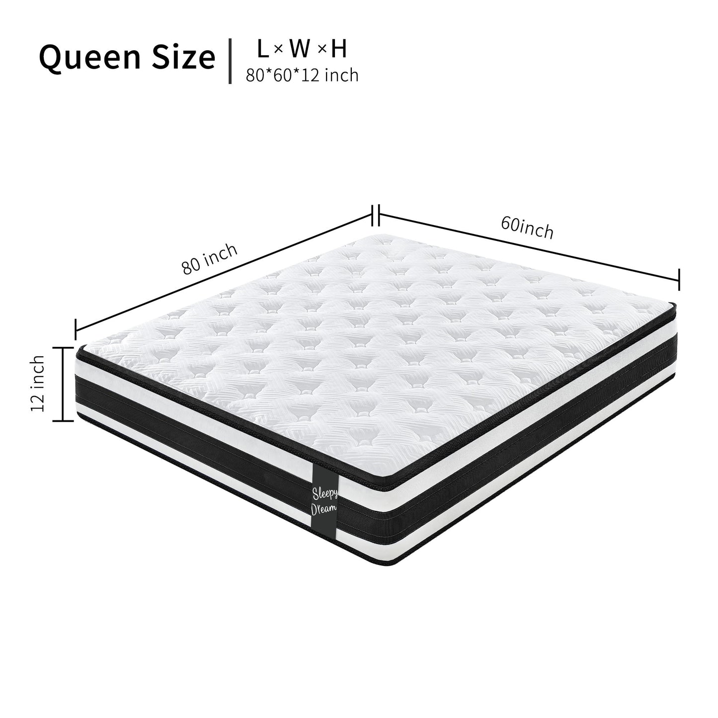 12" Breathable Hybrid Mattress, Memory Foam, Individual Pocket Springs