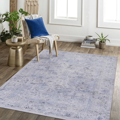 Maval - 8' X 10' Washable Area Rug - Blue / Cream