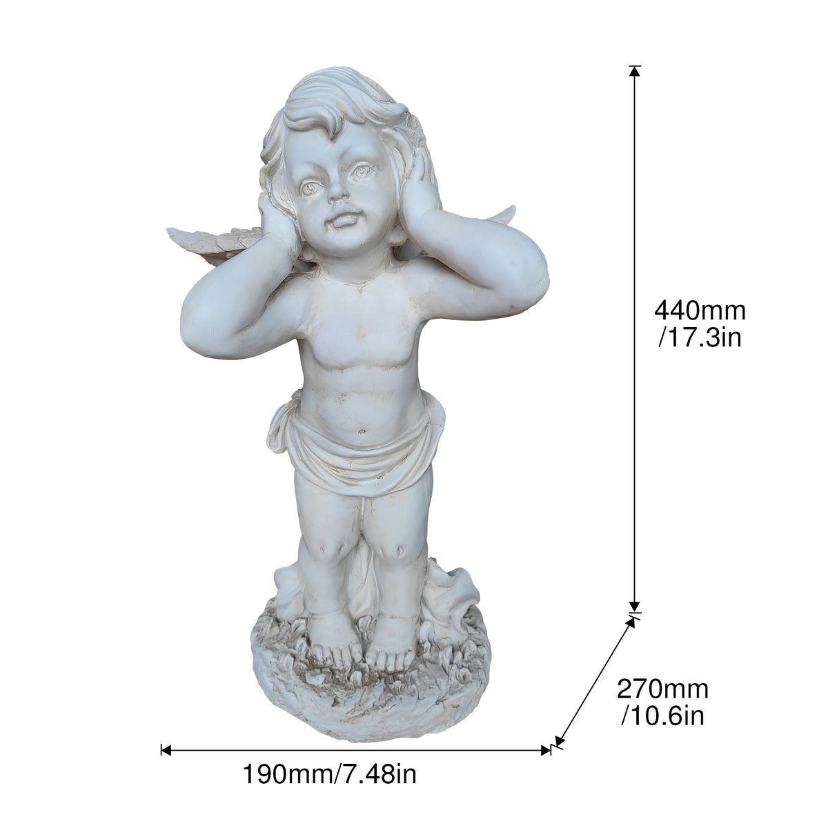 Winged Angel Covering Her Ears Resin Ornament, Outdoor Garden Sculpture, Suitable For Lawns, Patios, And Courtyard Decoration.