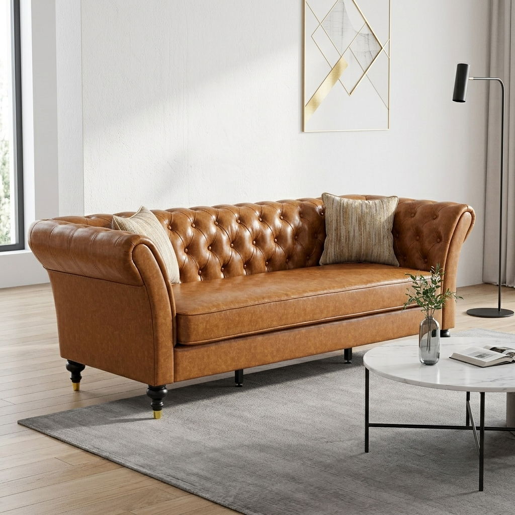 Chesterfield Sofa, 3 Seat Couch With Deep Button Tufted Back, Rolled Arms