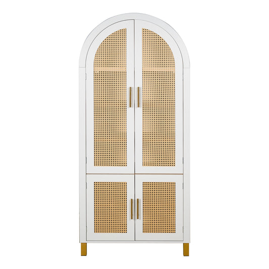 Tall Arched Cabinet With Rattan Doors & Adjustable Shelves