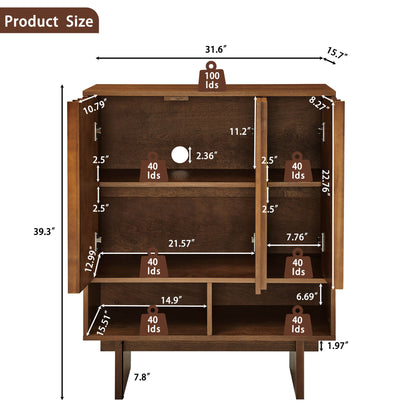 Sideboard Buffet Cabinet With Grille Slat Design With 3 Doors And Adjustable Shelves