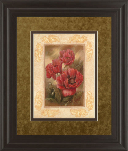 Daphne's Poppies By Vivian Flasch - Framed Print Wall Art - Light Brown