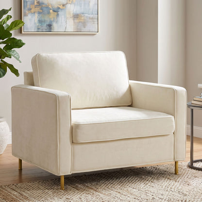 Accent Chair Upholstered Single Sofa With Square Arms, Sewn Pillow Back For Living Room