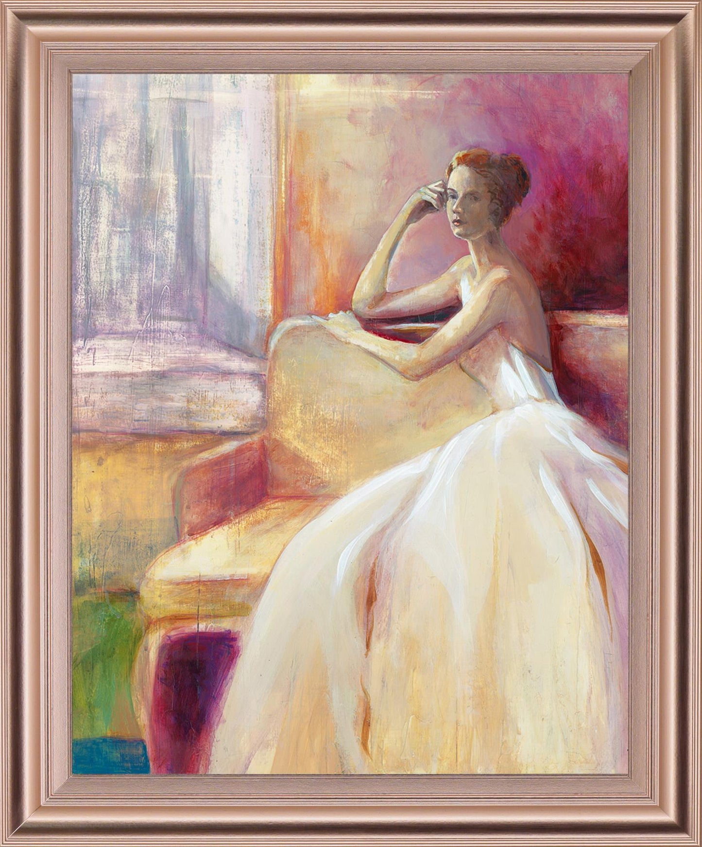 Contemplative Muse - 28" x 34" Framed Wall Art - Beige