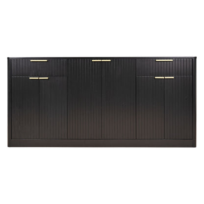 Large Fluted Buffet Sideboard, Wine Bar Storage Cabinet With 6 Doors & 2 Drawers