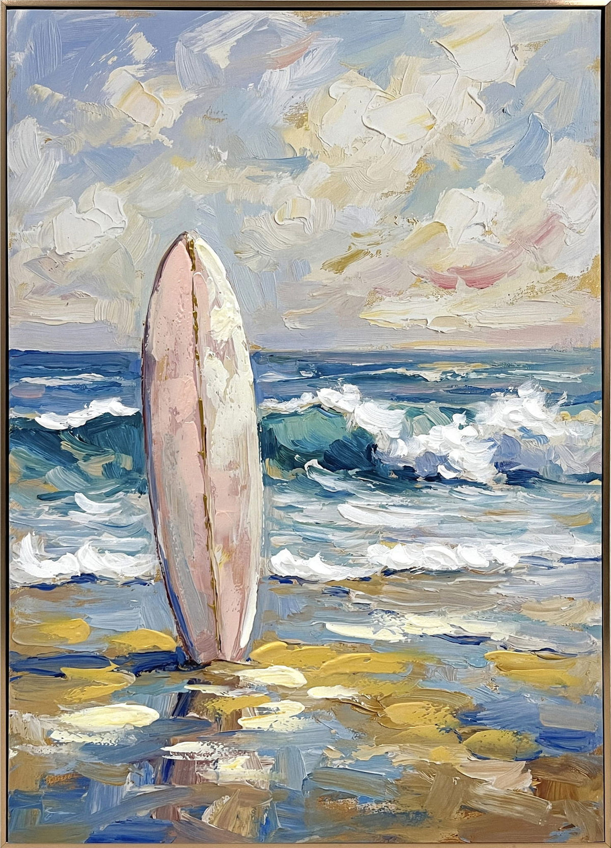 Saltwater Reverie I - 28 X 40 - Hand-Embellished Canvas In Frame - Teal