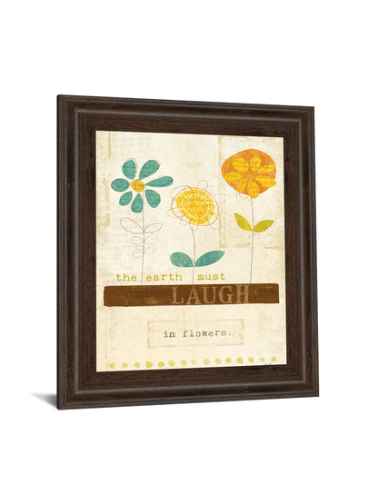 Laugh In Flowers By Mollie B - Framed Print Wall Art - Beige